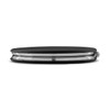 A sleek black compact mirror with a shiny chrome edge, featuring a simple and elegant design.