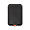 A black phone wallet with a smooth finish and an orange accent at the bottom. It has a simple, sleek design.