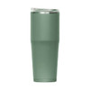 A drink bottle with a sleek design, featuring a matte green finish and a transparent lid. It includes a brand logo.