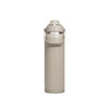 A drink bottle in a light beige colour with a handle and a silver lid, featuring a logo.