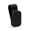 A black visor glasses holder with a sleek design and a textured grip on the back. It features a simple clip mechanism.