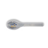 A stainless steel spoon with a colourful logo featuring "Lemon & Lime." The spoon has a sleek design.