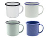 A set of four Falcon enamel espresso mugs in white, mint green, deep blue, and speckled blue, each with a contrasting rim.