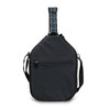 A black pickleball paddle with a padded carrying case featuring a zipper and an adjustable shoulder strap.
