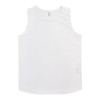 A plain white youth active tank top with a logo on the hem. The top features a sleeveless design.