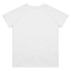 A white youth active t-shirt with short sleeves and a simple design, featuring a logo on the back.