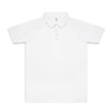 A white custom men's active polo shirt featuring a collar and a logo.