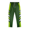 Custom men's active pants in green with white and lime accents, featuring a logo on the leg.
