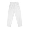 Custom youth active pants in white, featuring an elastic waistband and drawstrings, with side pockets and a brand logo.