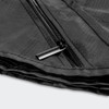 A black camping blanket featuring a zippered edge, showcasing the fabric texture and fold details.