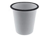 A drink bottle featuring a white enamel body with a black rim. It has a simple, sleek design.