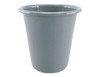 A grey enamel tumbler with a smooth finish, featuring a rounded top and a simple design.