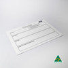 A magnetic whiteboard in white with a logo, featuring sections for notes and recommendations.