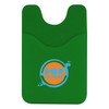 A green Smart Wallet with a pocket for cards and a logo on the front.