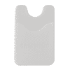 A sleek white phone wallet with a pocket designed for cards; features a brand logo on the front.