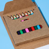 A notepad set featuring a brown cardboard case containing assorted coloured pencils in various hues.
