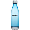 A drink bottle in blue plastic with a silver lid and a logo on the front. Suitable for holding 700ml of liquid.