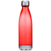 A drink bottle with a sleek design in bright red, featuring a silver cap and base. The bottle has a logo.