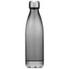 A drink bottle featuring a sleek, grey design with a silver cap and a logo.