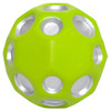 A high bounce ball in bright green with silver cut-out holes, featuring a smooth texture.