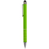A green Malibu stylus pen featuring a sleek design and a silver clip with a logo.