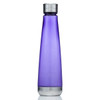 A drink bottle in purple with a silver cap and base, featuring a sleek design and a branded logo.