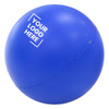 A blue massage ball with a logo feature, designed for stress relief and relaxation.