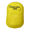 A yellow drink bottle with a smooth surface and a logo area on the front.