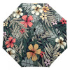 A full-colour umbrella featuring a vibrant floral design with hibiscus and tropical leaves in shades of pink, yellow, and green.