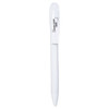 A plastic pen in white featuring a branding area on the barrel.