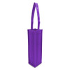 A purple non-woven single wine tote bag with a long handle and an interior designed for carrying a wine bottle.