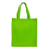 A large green shopping tote bag with gusset and two sturdy handles, featuring a branding logo.