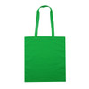 A vibrant green calico tote bag with two handles, featuring a simple design and no visible logos.