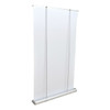 A white roll-up banner with silver hardware, designed for promotional displays and presentations.