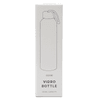A drink bottle with a sleek design, featuring a lid and an attached carrying loop, in white packaging.