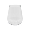 A clear, stemless shatterproof white wine glass with a rounded design and no branding visible.