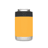 An orange stubby cooler with a black top, designed for holding drinks.