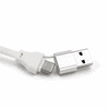 A white fast charging cable with a USB connector and a Type-C connector, featuring a metallic end.