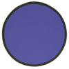 A fold up flying disc in a vibrant purple colour with a black edge and a branding logo.