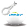 A white ball with a clip, featuring a logo. Suitable for use as a rain poncho.