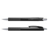 A black plastic pen with a coloured barrel and a shiny silver clip, featuring a textured grip.