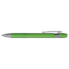 A metal pen in vibrant green with chrome accents, featuring a sleek design and a clip on the top.