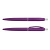 A purple pen set featuring two designs, one with a sleek barrel and the other with a clip. Both have a silver accent.