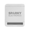 A white tech pack with a grey logo and a slot at the bottom, designed for electronic accessories.