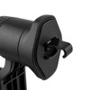 A black car phone holder with a hook mechanism for securing devices, featuring a sleek, modern design.