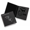 A black magnetic car phone holder in a sleek box with a logo, featuring a vent mount design.