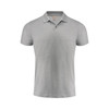 A light grey polo shirt with a collar and short sleeves. The shirt features a branding logo.