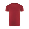 A red men's active tee with a crew neckline and short sleeves, featuring a logo on the neckline.