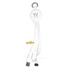 A white 6-in-1 multi charging cable with multiple connectors and a branding logo.