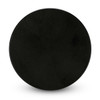 A black circular badge with a smooth surface and a magnetic backing. It features a logo on one side.